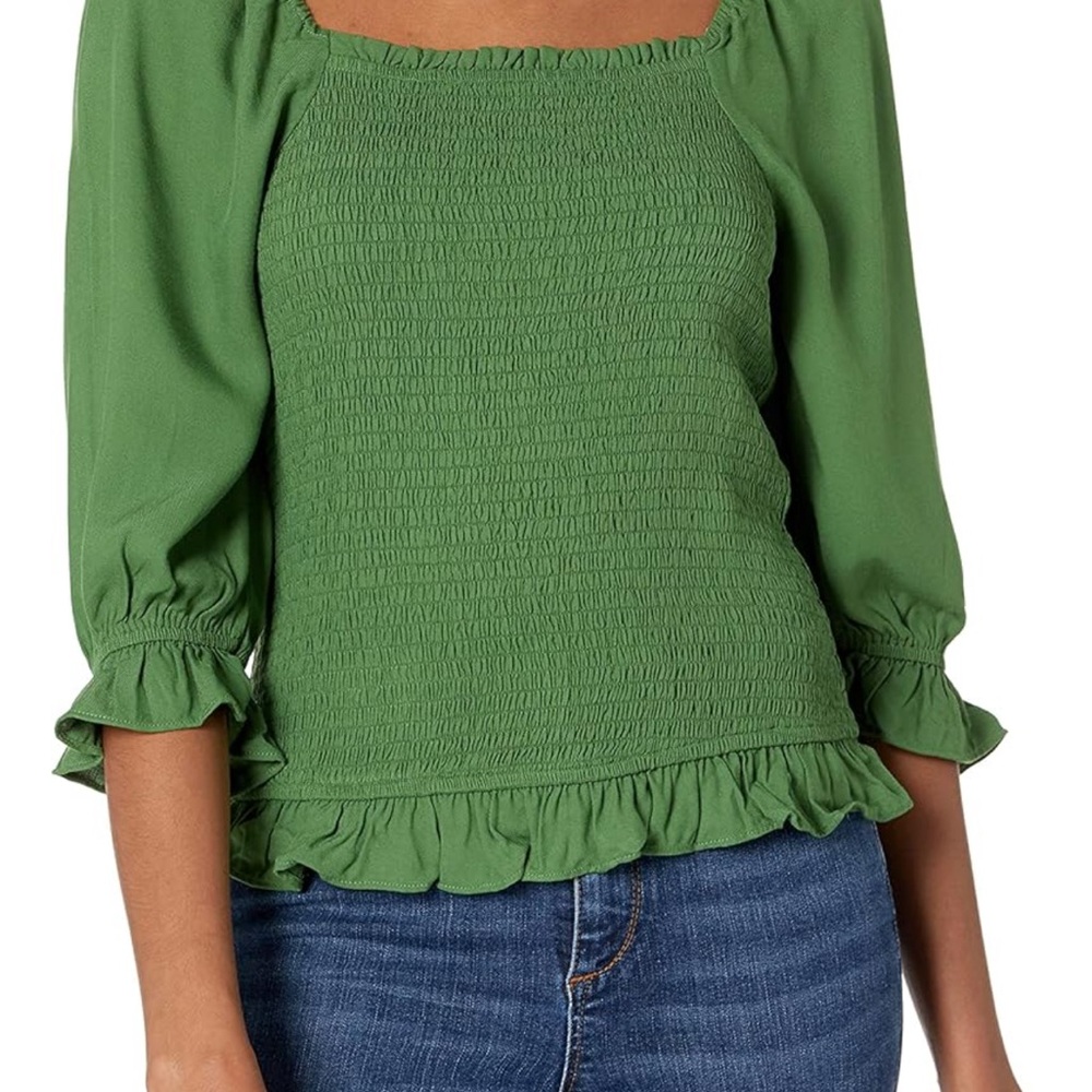 Goodthreads Green Smocked Puff Sleeve Blouse